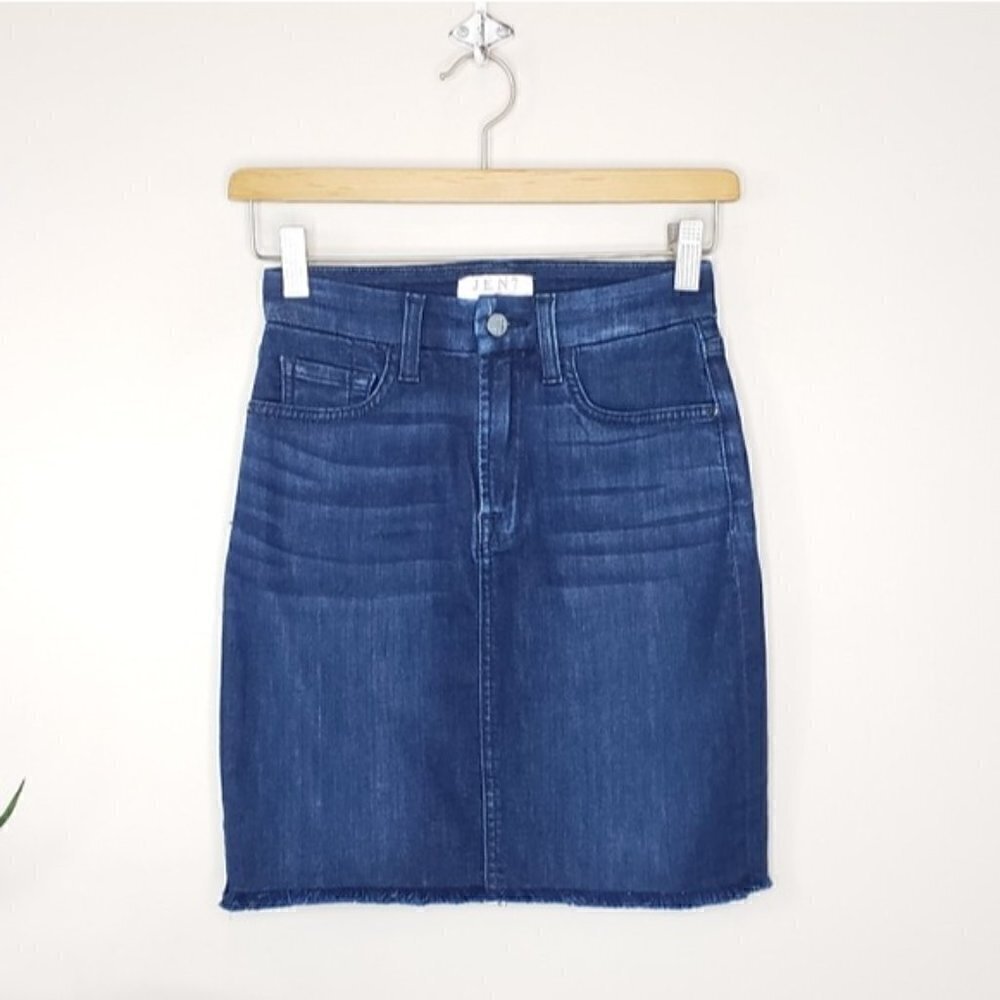 JEN7 | Denim Frayed Hem Pencil Skirt
